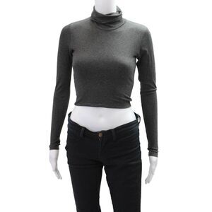 Nadia Tarr Womens Long Sleeve Ribbed Knit Turtleneck Shirt Gray Size Extra Small
